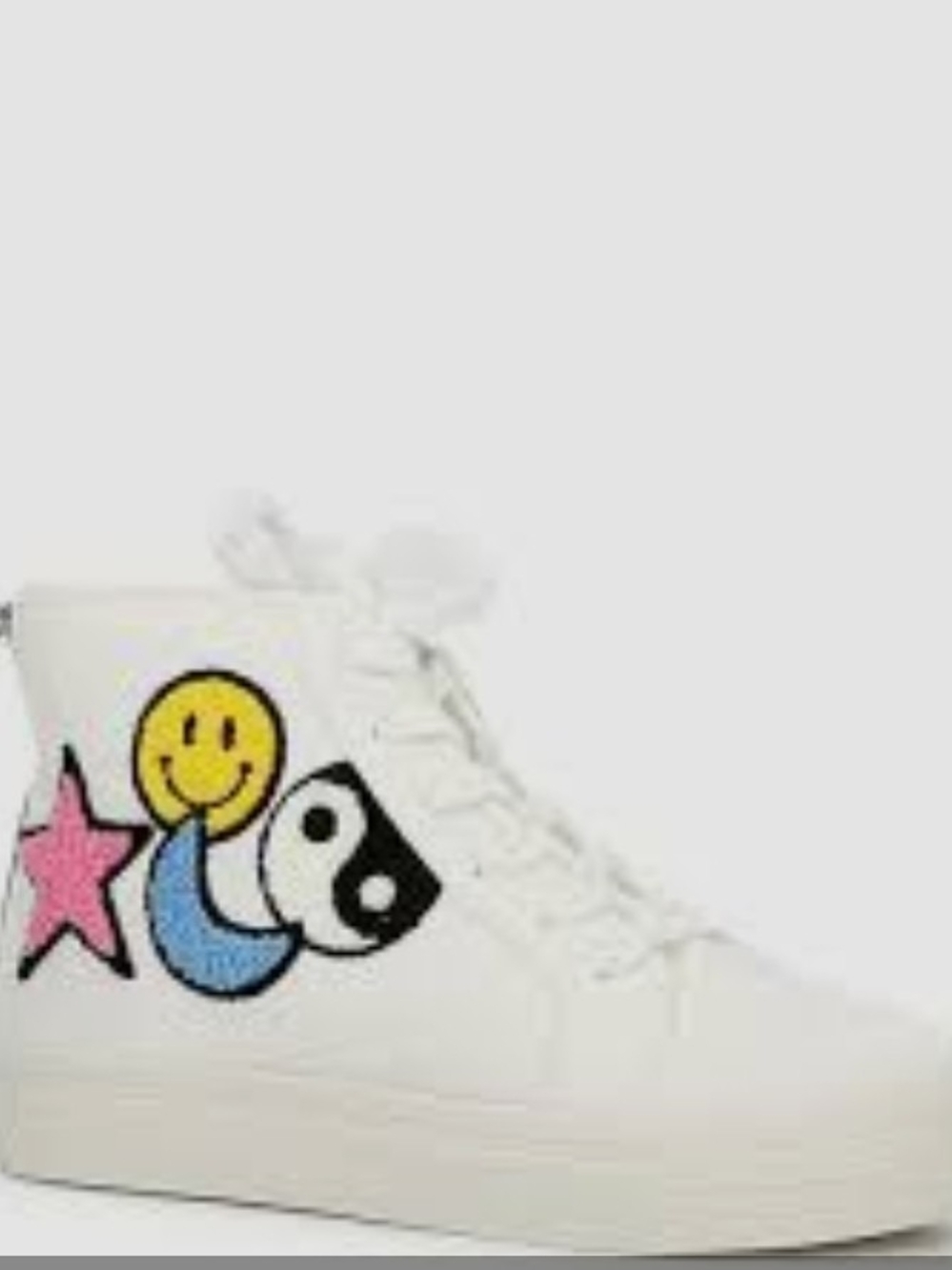GB girls White High-Top Sneakers with Pink Star, Yellow Smiley & Blue Crescent